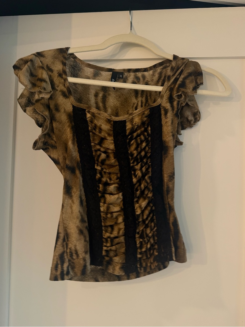 Women's Animal-Print Ruffle Sleeve Top in Brown